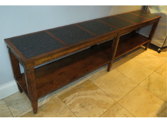 Beautiful Long Console Table W/ Mosaic Tile Inlay And Shelf On Bottom - L78' X H28' X D18'