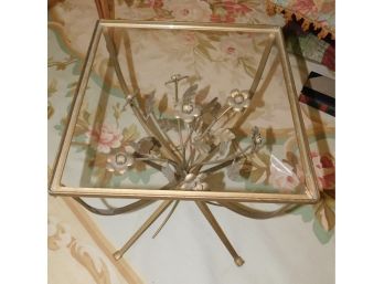 Vintage Gilt Toleware Metal Side Table Base Floral, Leaves