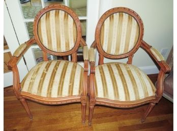 Classy  Antique Louis XVI Arm Chairs W/ Silk & Velvet Fabric - Pair  H39' X L22' X D19'