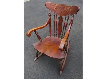 Antique Hardwood Rocker Chair W/ Blue Cushion