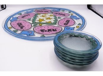 Hand Painted Pass Over Plate W/ 6 Small Bowls