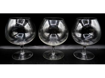 Lot Of 3 Vintage Clear Glass Brandy Cognac Snifter Glasses