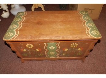Vintage Hand Painted Chest With Heart Pattern Handles