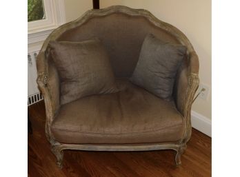 Stylish Zentique Club Chair  Light Burnish Oak With Two Throw Pillows