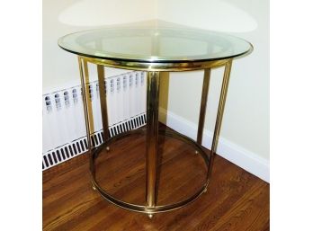 Mid-Century Converted Stylish Brass Accent Table W/ Glass Top - Base Use To Be A Chandelier Frame -