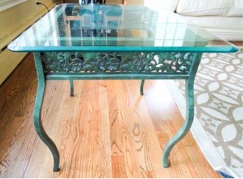 Charming Metal Side Table W/ Glass Top - L28' X H21' X D21'
