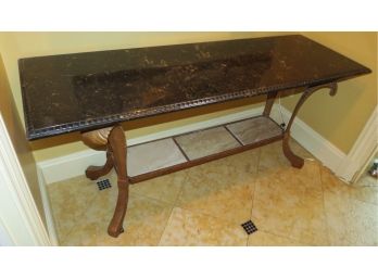 Mid Century Marble Top Table W/ Shelf - Metal Frame - L61' X H28' X D20.5'