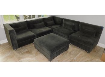 Classy Luna Bella Micro Suede Sectional Couch With Ottoman & Ornate Silver Legs