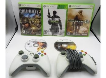 Lot Of 5 Xbox 360 Games W/ 2 Controllers