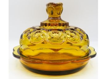 Vintage L.E. Smith Moon & Stars Amber Butter/cheese Dish W/ Cover - Depression Glass -