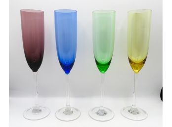 Lot Of 4 Lenox Champagne Flutes - Assorted Color Gems - In Orginal Box