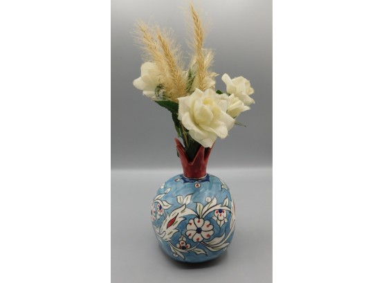 Handpainted Ceramic Vase With Faux Flowers