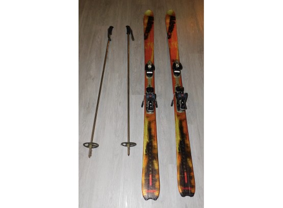 Pair Of Salomon Scream Space Frame Skis With Barcrafters Ski Poles