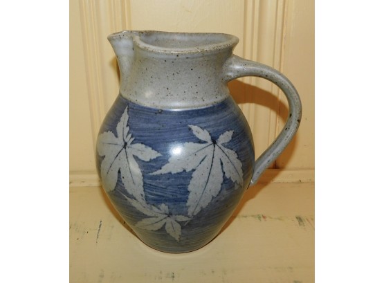 Lovely Hand Made Pottery Pitcher With Leaf Pattern