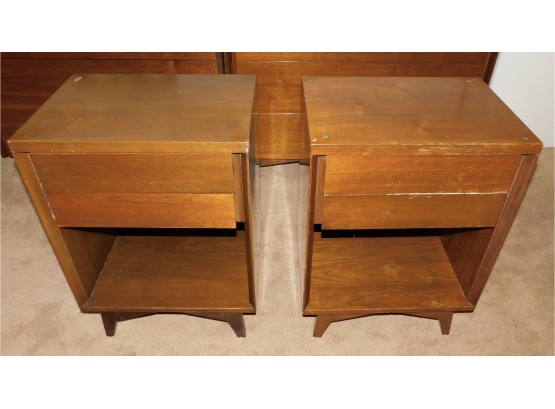 Mid Century Modern Solid Wood 2 Drawer Nightstands