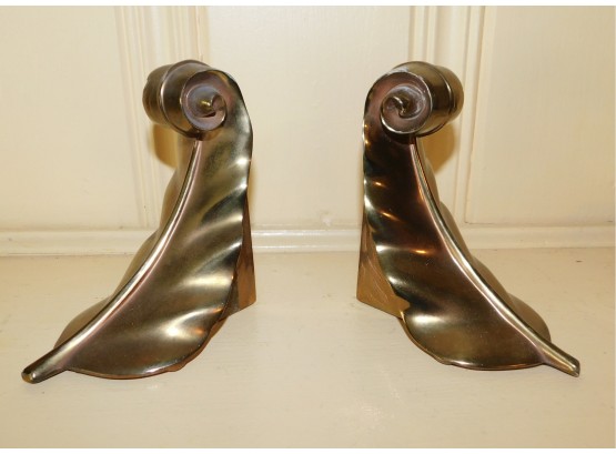 Pair Of  Brass Plated Leaf Style Bookends