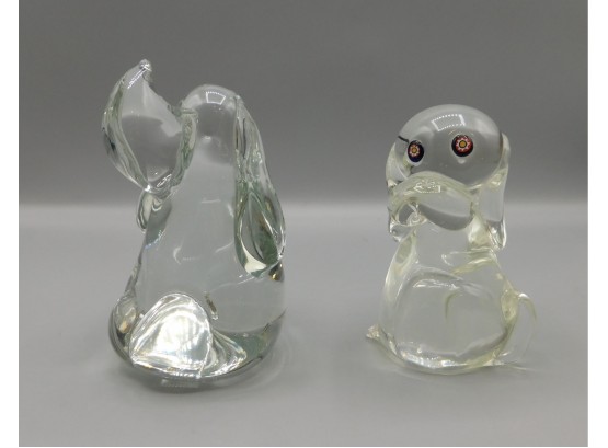 Pair Of Glass Dog Style Paperweights