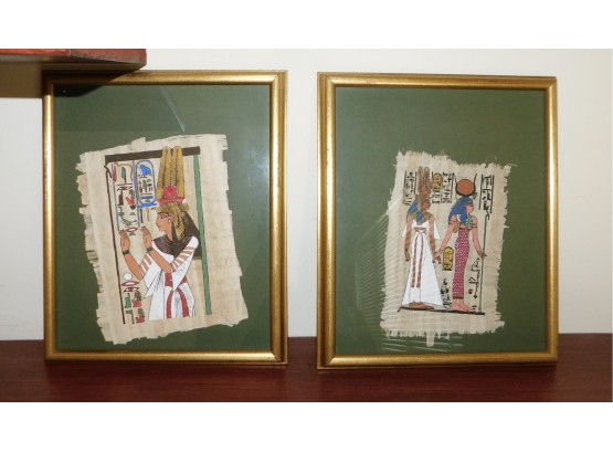 Decorative Pair Of Egyptian Style Papyrus Prints Framed