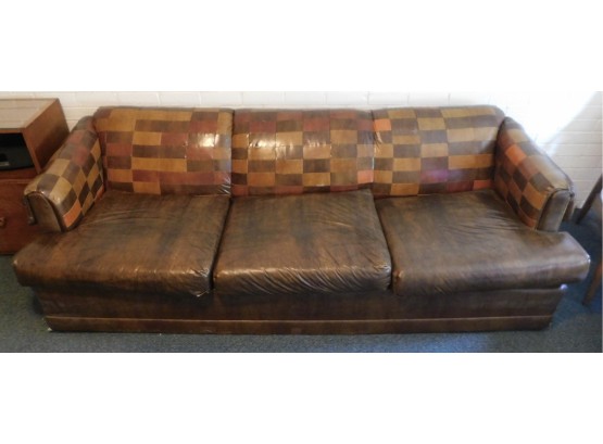 RARE Vintage Mid-Century Royale By Kroehler Checkerboard Brutalist Style Leather Sofa