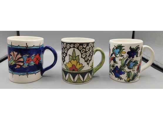 Lovely Lot Of Hand Painted Ceramic Mugs Made In Jerusalem