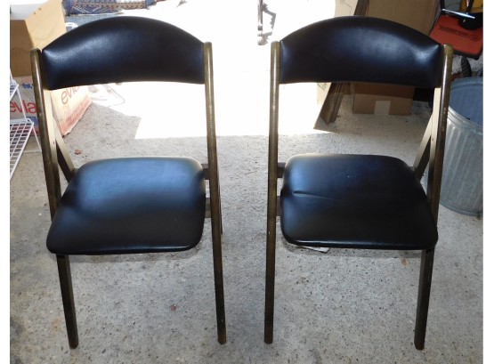 Vintage Stakmore Pair Of Solid Wood Leather Cushion Folding Chairs