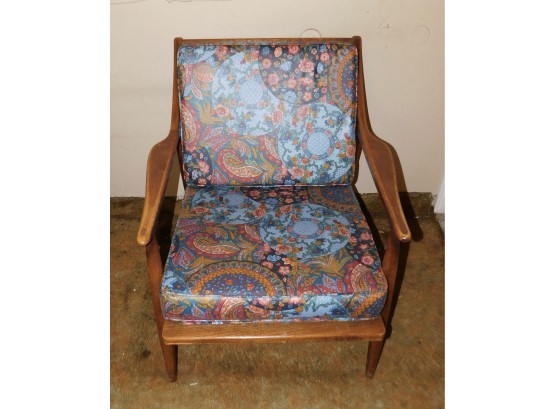 Vintage Mid-Century Modern Arm Chair With Floral Pattern Cushion