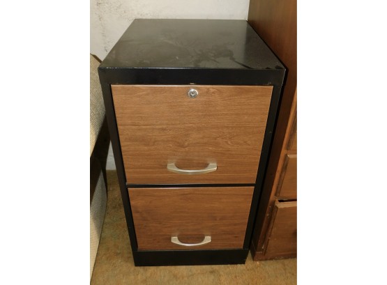 Metal 2 Drawer Filing Cabinet With Wood Grain Pattern Key Included