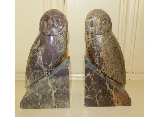 Lovely Set Of Hand Carved Soap Stone Owl Bookends
