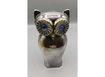 Vintage JS Brass Silver Plated Owl Coin Bank