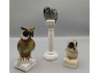 Rosenthal/Gerold Porcelain Owl Figurines With Alabaster Owl Figurine