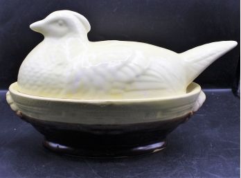 Rare PV Italian Pottery Chicken Tureen - Serving Bowl Basket Nest Pot With Lid