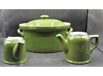 Hall Pottery - Casserole Dish And Creamers