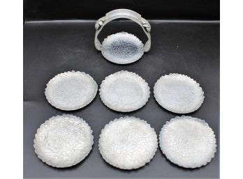 Hand Wrought Set Of 6 Aluminum Coasters W/ Holder By Silverlook Continental Mark