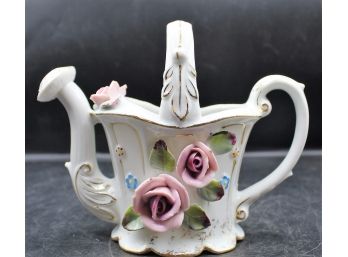 Porcelain Floral Watering Can W/ Gold Trim