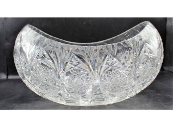 Vintage Crystal Bowl, Oval Flower Boat Shape W/ Cut Pinwheel Star Bowl