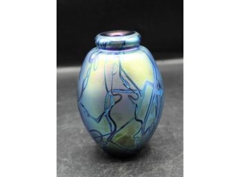 Elegant Unique Art Nouveau Iridescent 1994 Artist Signed Abstract Bud Vase