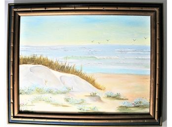 Stunning Beach Scene Oil Painting On Canvas - Artist Signed & Framed