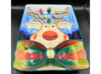 Hand-Painted Clay Art Reindeer Serving/Dip Tray,