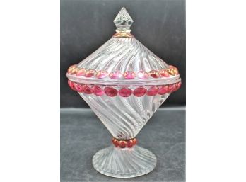 Westmoreland Glass Company Ruby Flash Swirl And Ball Covered Candy Dish