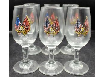 Vintage USMC Semper Fidelis Country Corps Marine FI Beer Glasses - Set Of 6