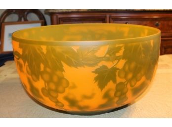 Vintage Galle Reproduction Grapevine  Amber Yellow Art Glass Bowl
