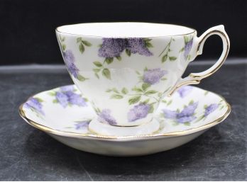 Royal Albert Lilac Lane Platinum Tea Cup And Saucer With Lilac Flowers