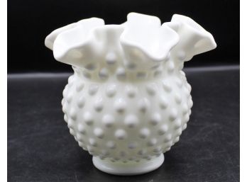 Fenton Hobnail Milk Glass Vase With Ruffled Rim