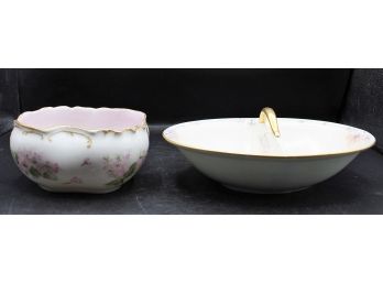 Pair Of Hand Painted Floral Decorated Porcelain Bowls
