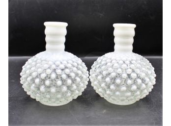 Rare Fenton Wrisley Hobnail White Opalescent Glass Cologne Bottles - 2