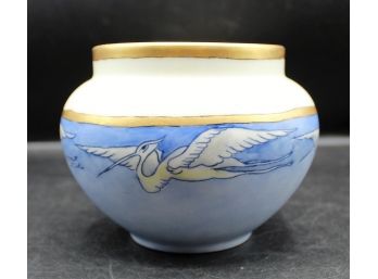 Rare Limoges France Pelican Gold Gilt Rimmed Vase/Bowl Signed N.C. Woodcock