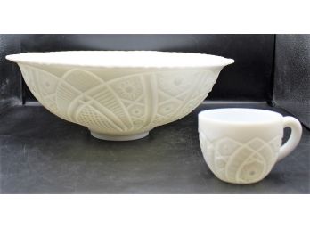 Concord Milk Glass Punch Bowl Set - 13 Total Pieces