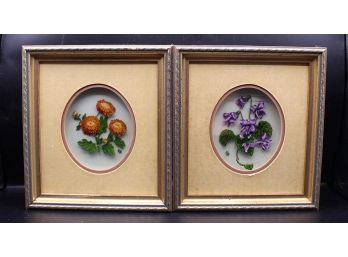 English Garden Flowers By Rosanne Sanders - Violet & Chrysanthemum - Framed Franklin Mint WITH CERTIFICATE