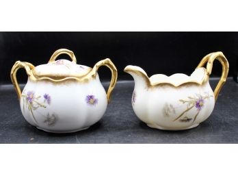 Gorgeous Gold-purple Floral Creamer And Sugar Bowl