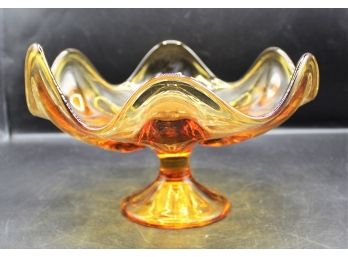 Mid Century Amber Glass Pedestal Bowl